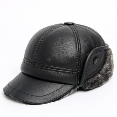 Leather Hat Men's Winter Warm Plus Velvet Thickened Leather Duck Tongue Small Winter Hat Ear